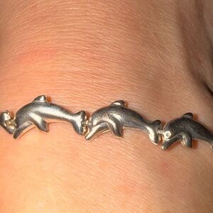 Vintage Sterling Silver Dolphine Bracelet extended fit 8”